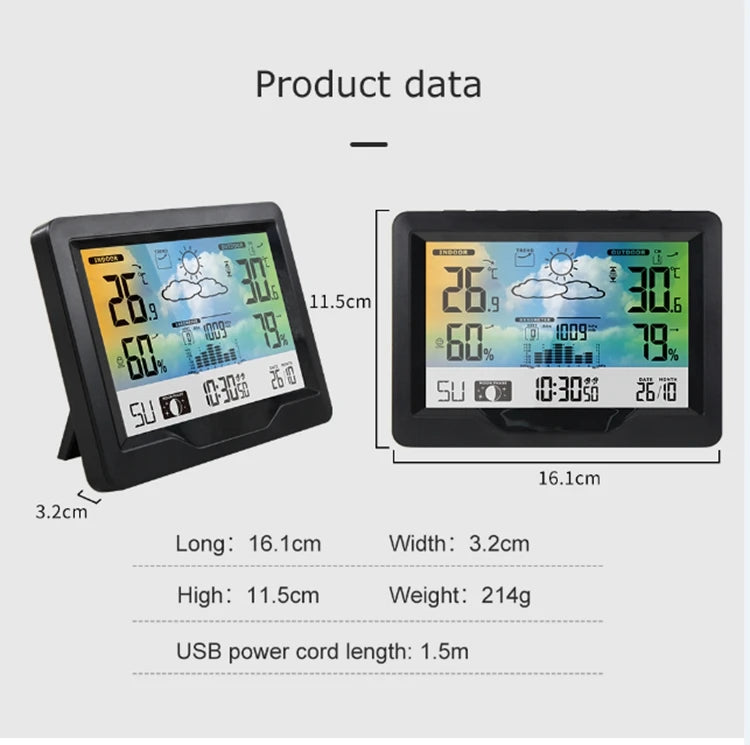 Wireless Weather Station LCD Digital Temperature Humidity Meter Date Moon Phase Air Pressure Weather Forecast Snooze Table Clock