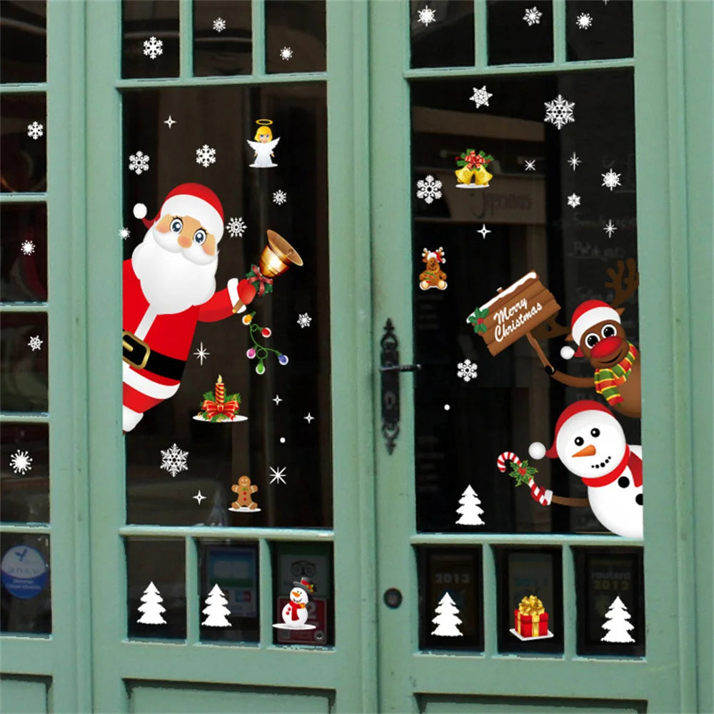 Merry Christmas Window Stickers Christmas Decorations for Home Xmas Wall Stickers Decals Decor Navidad 2022 New Year Big Sticker