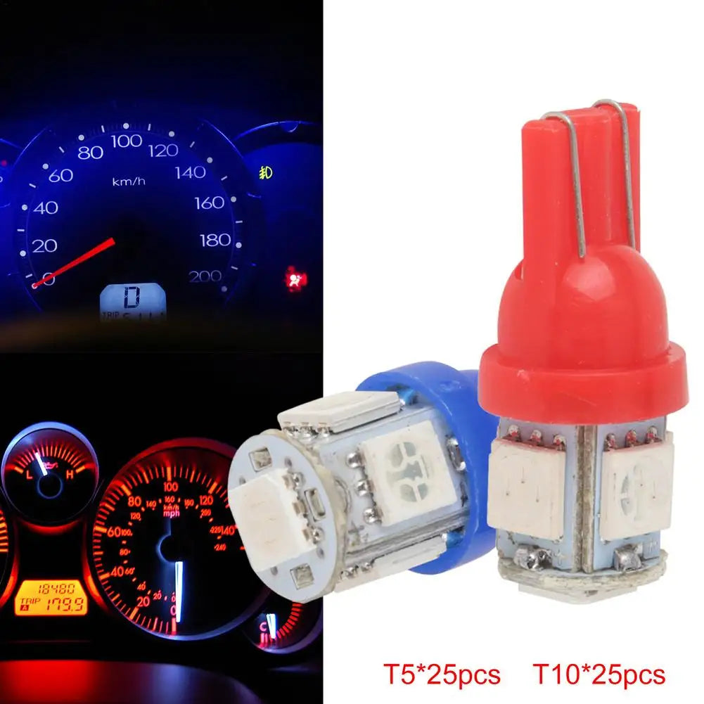 50pc/set Led W5W T10 Car Led Wedge Lamp T5 W3W Bulbs Lights Wedge Concierge Lights Map Lights 6500K 12V Auto Instrument Lamp