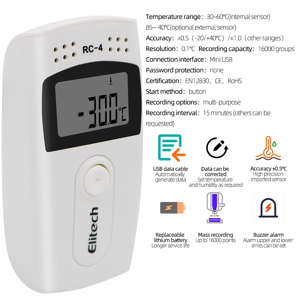 Mini Data Logger RC-4/4HC/5/5+/GSP-6 Digital USB Temperature Humidity Internal Sensor High Precision Recorder 30% off