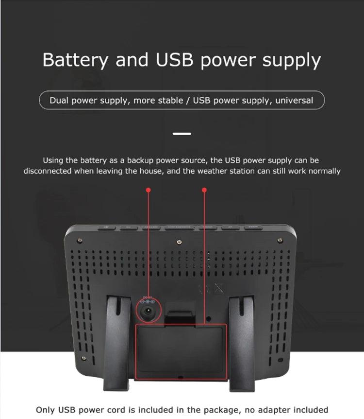 Wireless Weather Station LCD Digital Temperature Humidity Meter Date Moon Phase Air Pressure Weather Forecast Snooze Table Clock