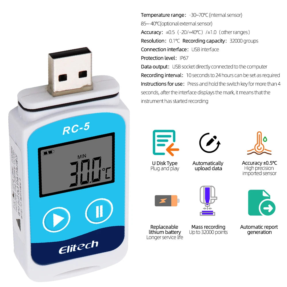 Mini Data Logger RC-4/4HC/5/5+/GSP-6 Digital USB Temperature Humidity Internal Sensor High Precision Recorder 30% off