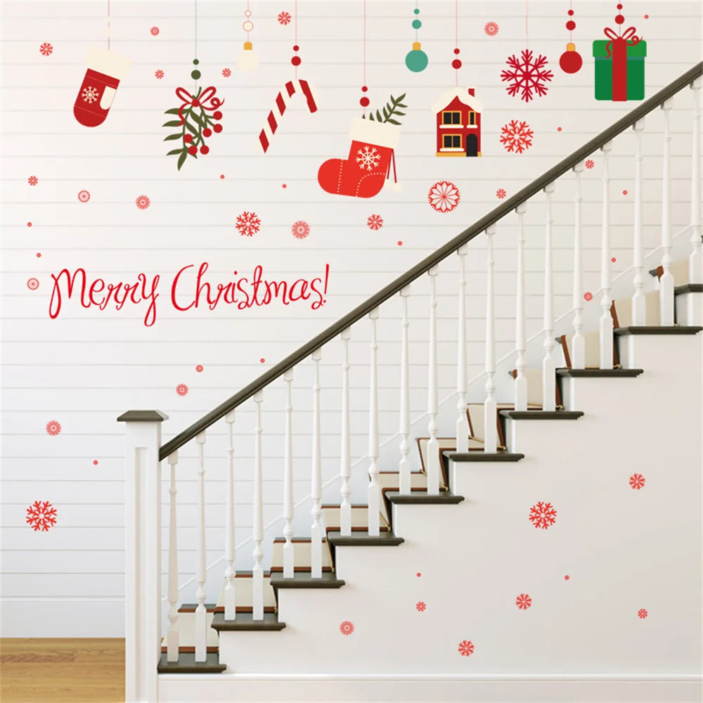 Merry Christmas Window Stickers Christmas Decorations for Home Xmas Wall Stickers Decals Decor Navidad 2022 New Year Big Sticker