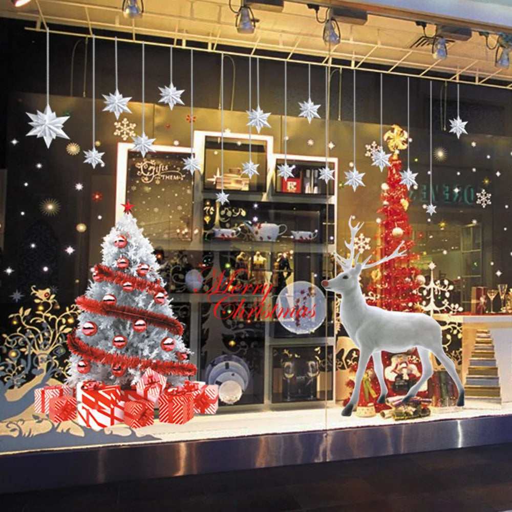 Merry Christmas Window Stickers Christmas Decorations for Home Xmas Wall Stickers Decals Decor Navidad 2022 New Year Big Sticker
