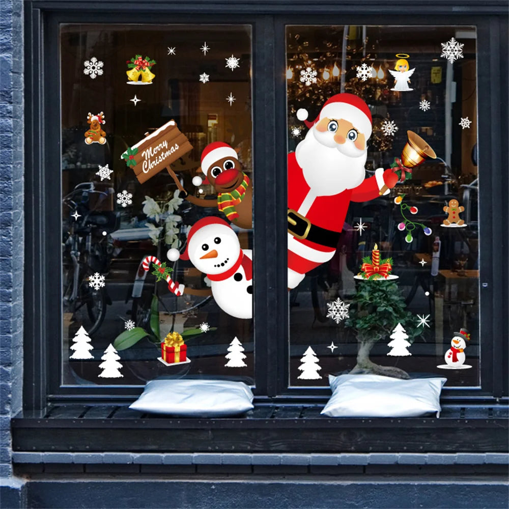 Merry Christmas Window Stickers Christmas Decorations for Home Xmas Wall Stickers Decals Decor Navidad 2022 New Year Big Sticker