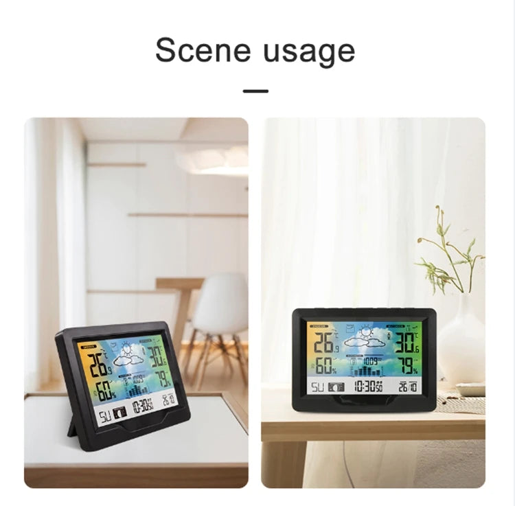 Wireless Weather Station LCD Digital Temperature Humidity Meter Date Moon Phase Air Pressure Weather Forecast Snooze Table Clock