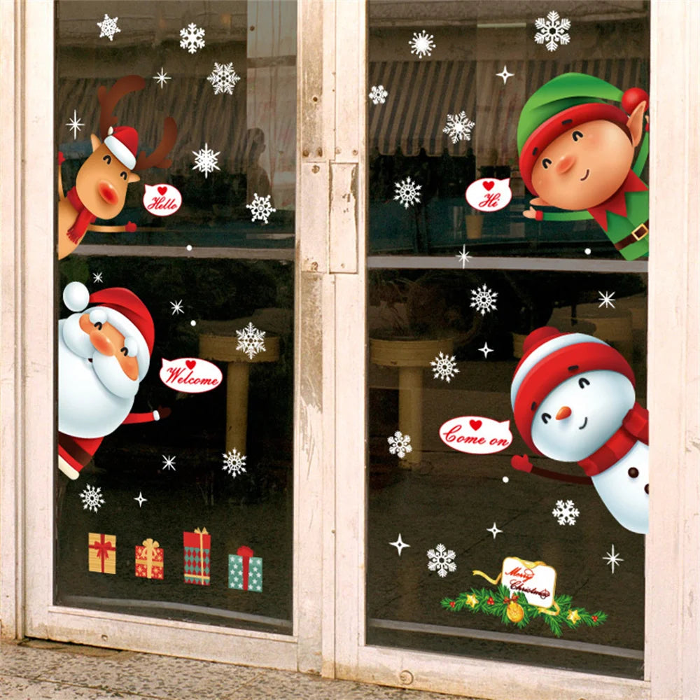 Merry Christmas Window Stickers Christmas Decorations for Home Xmas Wall Stickers Decals Decor Navidad 2022 New Year Big Sticker