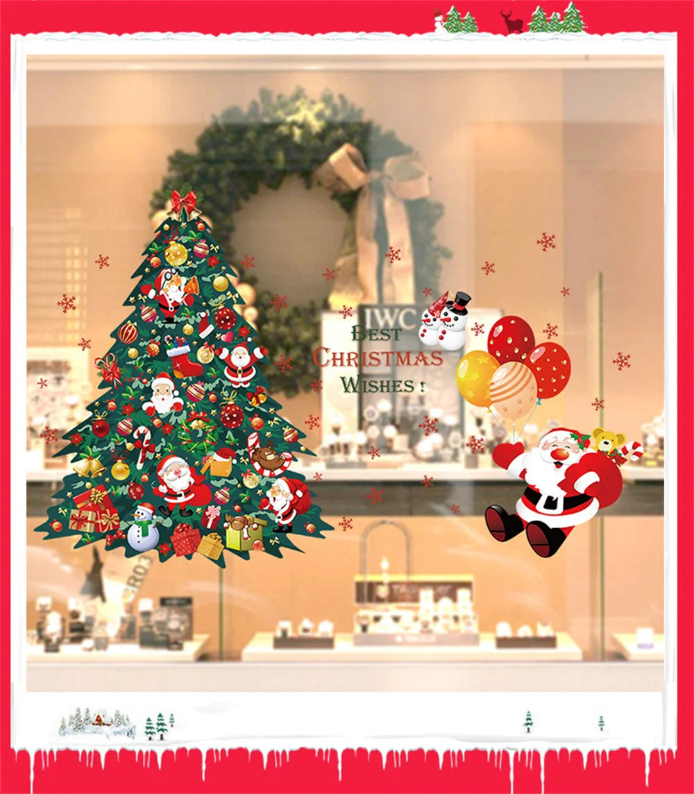Merry Christmas Window Stickers Christmas Decorations for Home Xmas Wall Stickers Decals Decor Navidad 2022 New Year Big Sticker