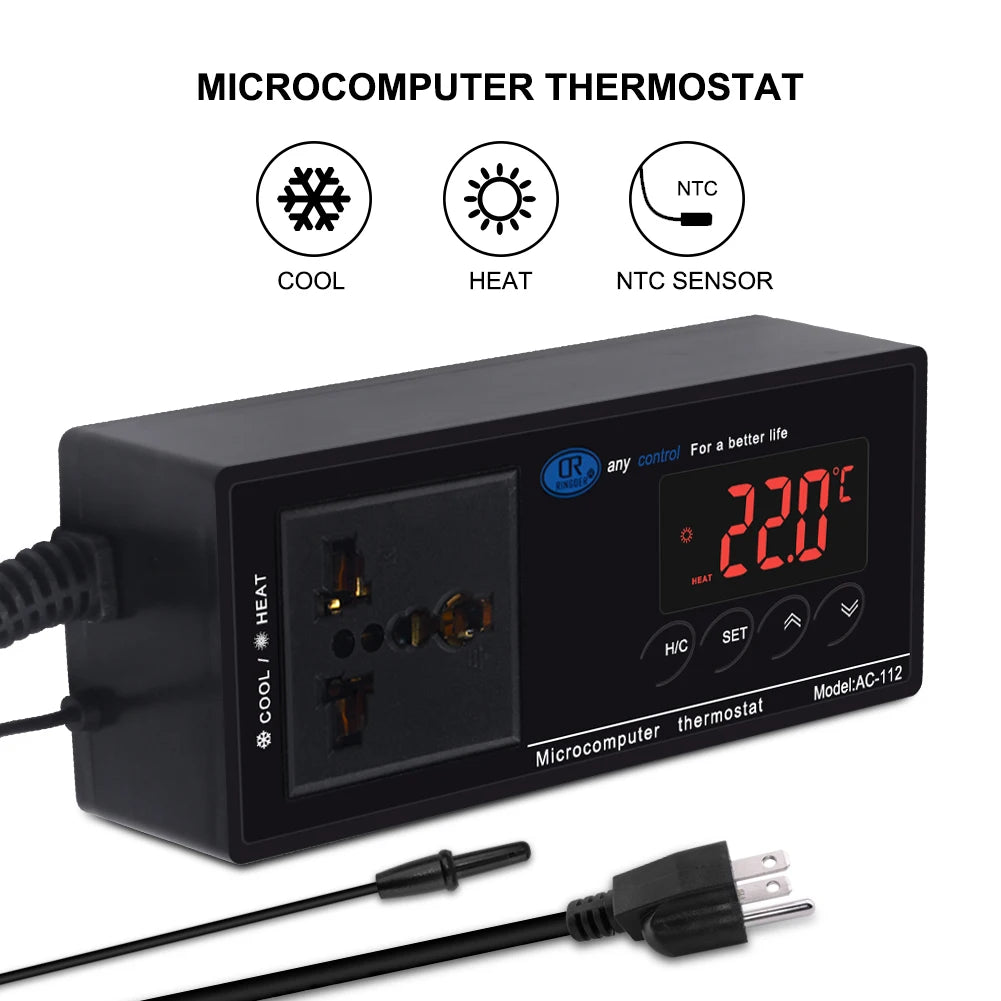 Yieryi AC-112 Digital Waterproof Temperature Controller Microcomputer Thermostat for Aquarium Reptile NTC Sensor