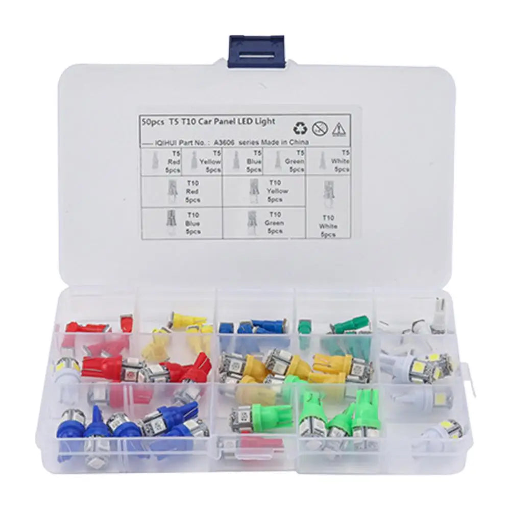 50pc/set Led W5W T10 Car Led Wedge Lamp T5 W3W Bulbs Lights Wedge Concierge Lights Map Lights 6500K 12V Auto Instrument Lamp