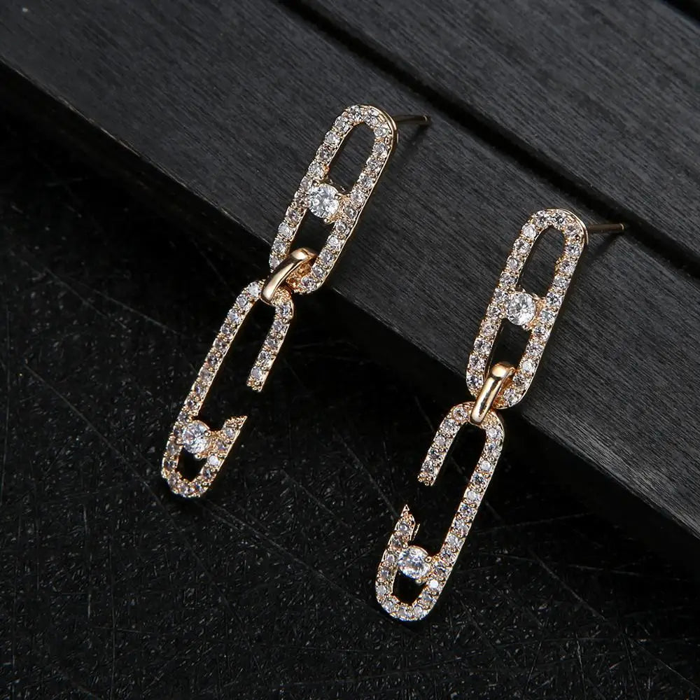 Luxury Winding Lines Geometry Full Mirco Paved Microl Zirconia Naija Wedding Earring Fashion Jewelry E7993