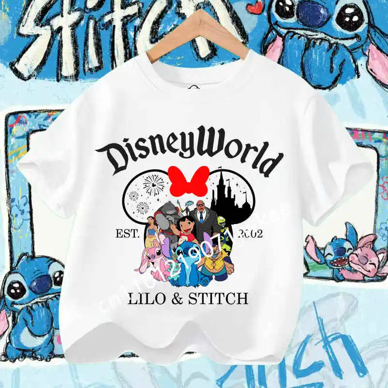 Kawaii Lilo & Stitch Tshirt for Kids Anime Summer Fashion Multiple Children's Cartoon Boy Girls T-shirts Unisex Short Sleeve