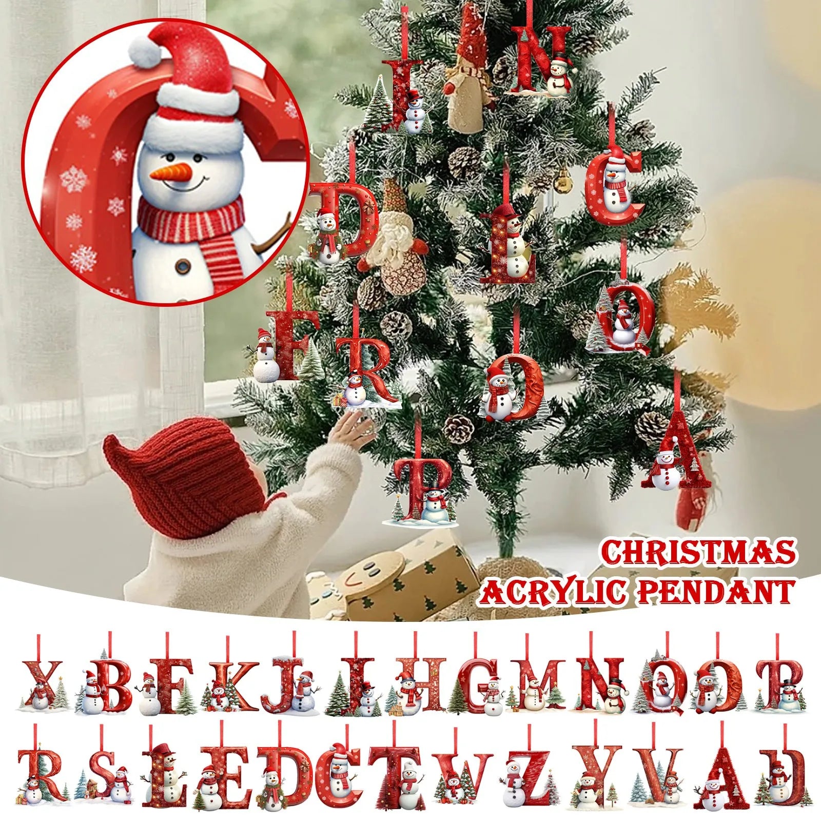 New Christmas Tree Decoration 2D Letter Pendant Acrylic 26 Letter Pendant Hanging Christmas Tree Ornament Accessories navidad