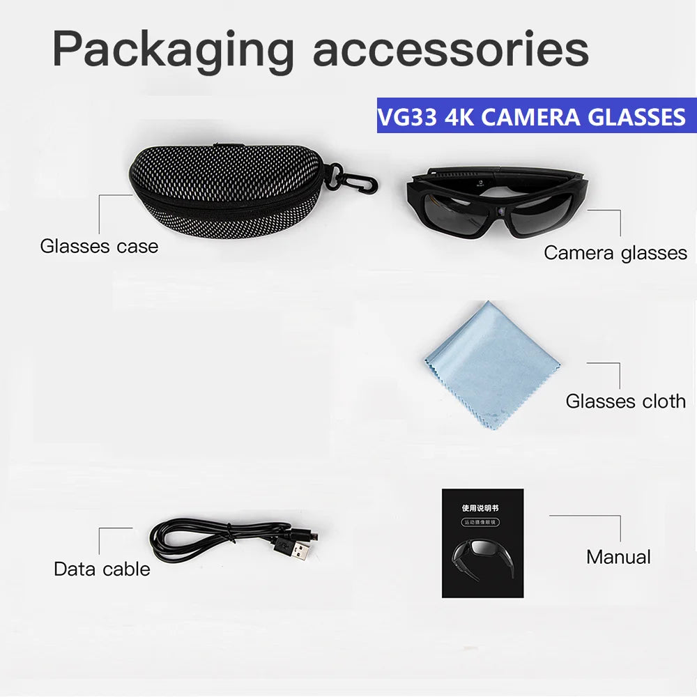 4K HD FPV Smart Glasses WIFI Camera 1080P Video Recording Mini Wireless Bodycam Vlogging POV Action Sports Motorcycle Cycling