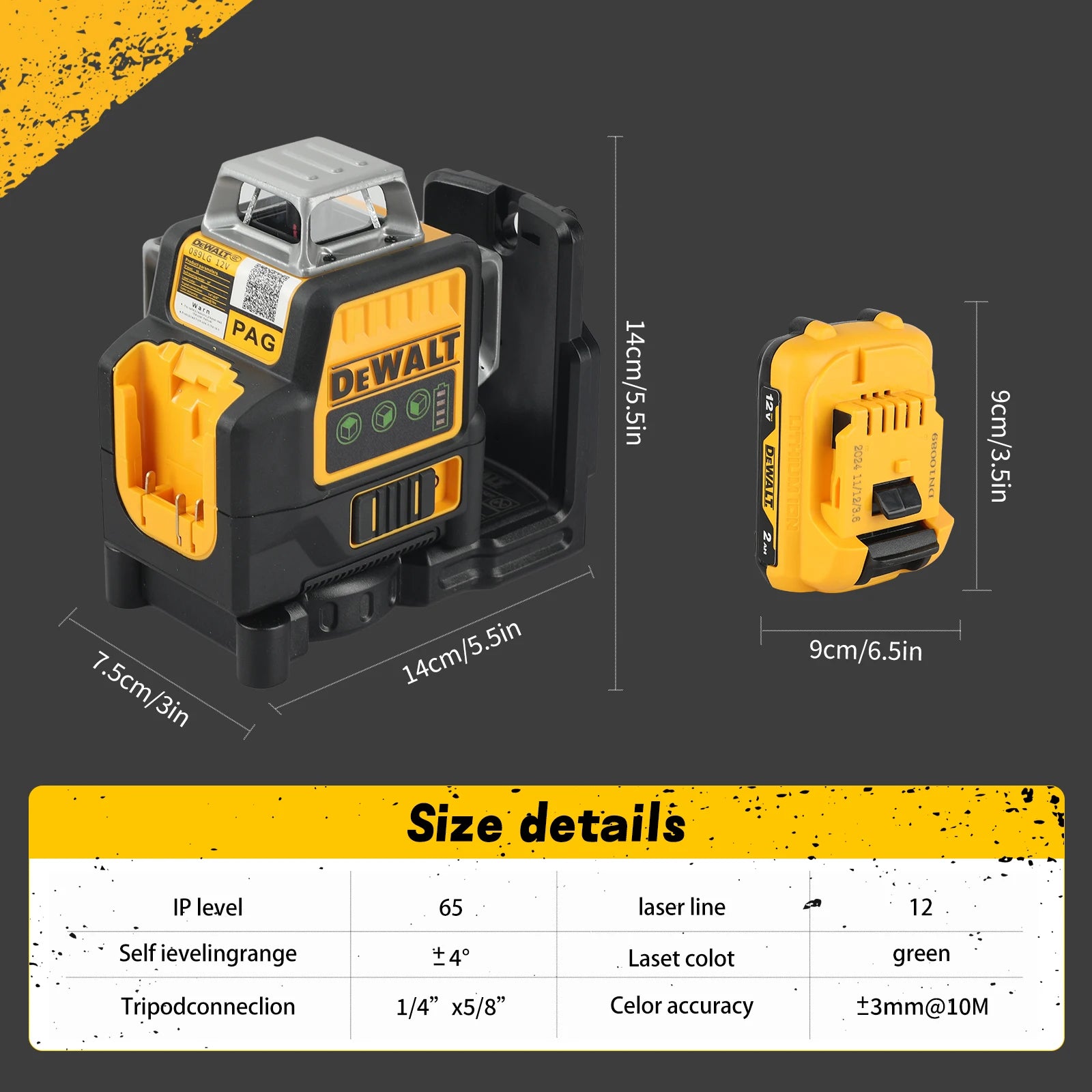 "2025 Nouveau!" DEWALT DW089LG 12 V laser horizontal 12 lignes 3 faces * 360 degrés lumière verte auto-nivelant outil de ligne t