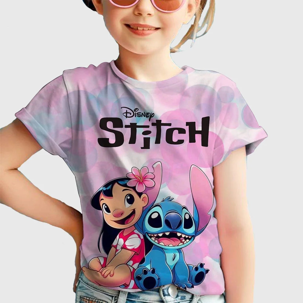 Kawaii Lilo Stitch Cartoon T Shirt Children Kids Stitch Cute Manga T-shirt Y2k Graphic Tshirt Top Tees Stich Boys Clothes Girls