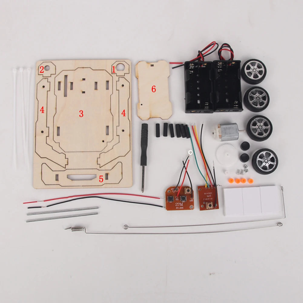DIY Wooden Remote Control Car Model Assembly RC Toys Science Experiment Kits Exercise Thinking STEM Educational Toy Gift for Kid