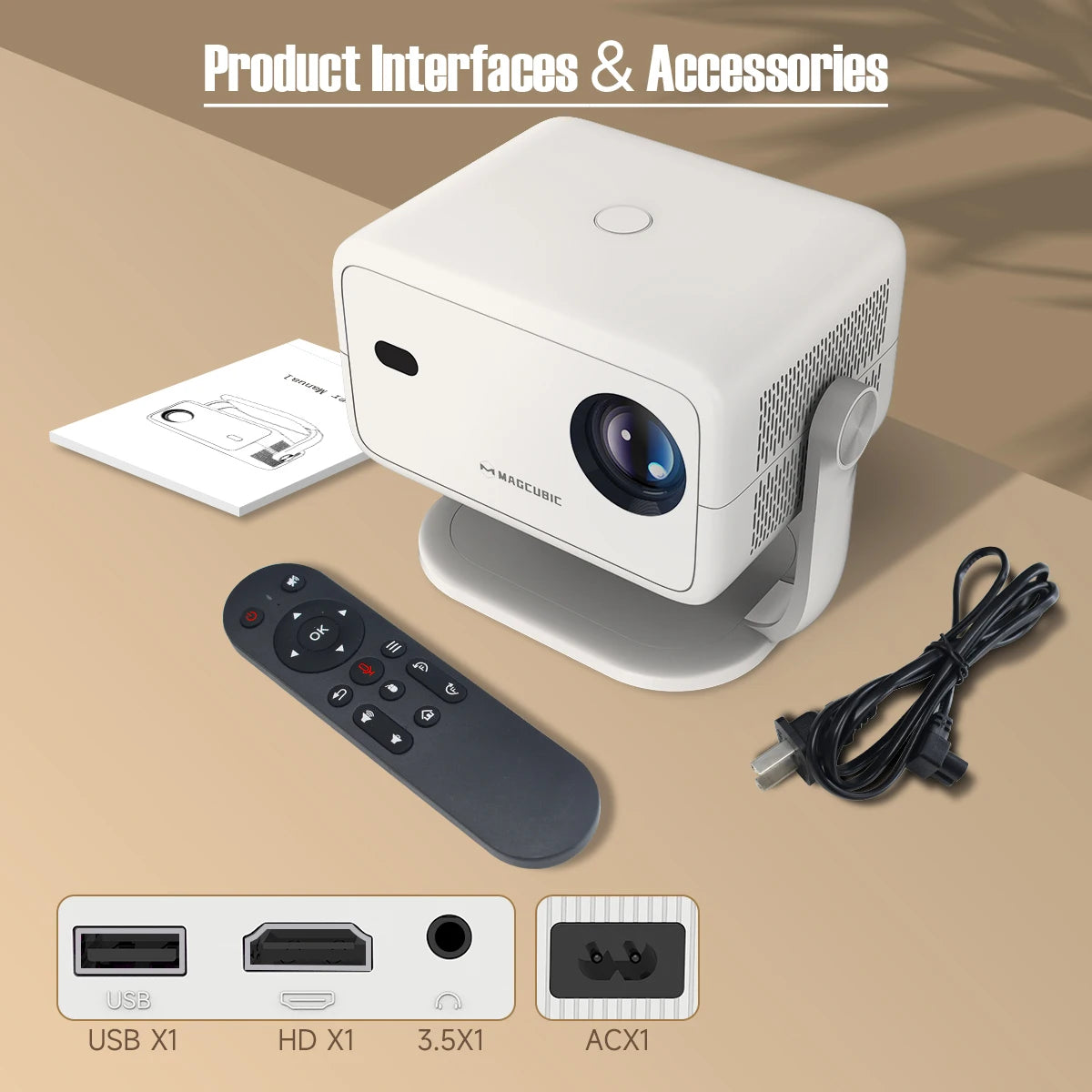 Magcubic Native 1080P 650ANSI 8K Android 14 L018 360° Projector With Auto Keystone Focus Air Mouse Wifi6 BT5.4 Portable Outdoor