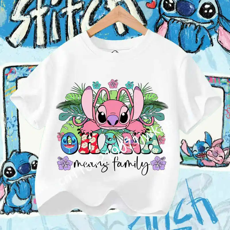 Kawaii Lilo & Stitch Tshirt for Kids Anime Summer Fashion Multiple Children's Cartoon Boy Girls T-shirts Unisex Short Sleeve