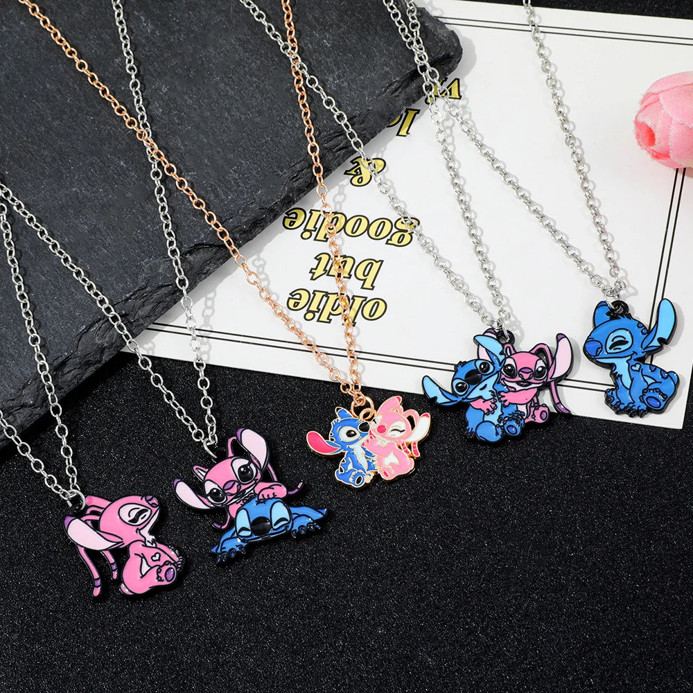 5-Piece Stitch Couple Necklace Set - Lilo & Stitch Matching Jewelry, Ohana Love Gifts for Couples