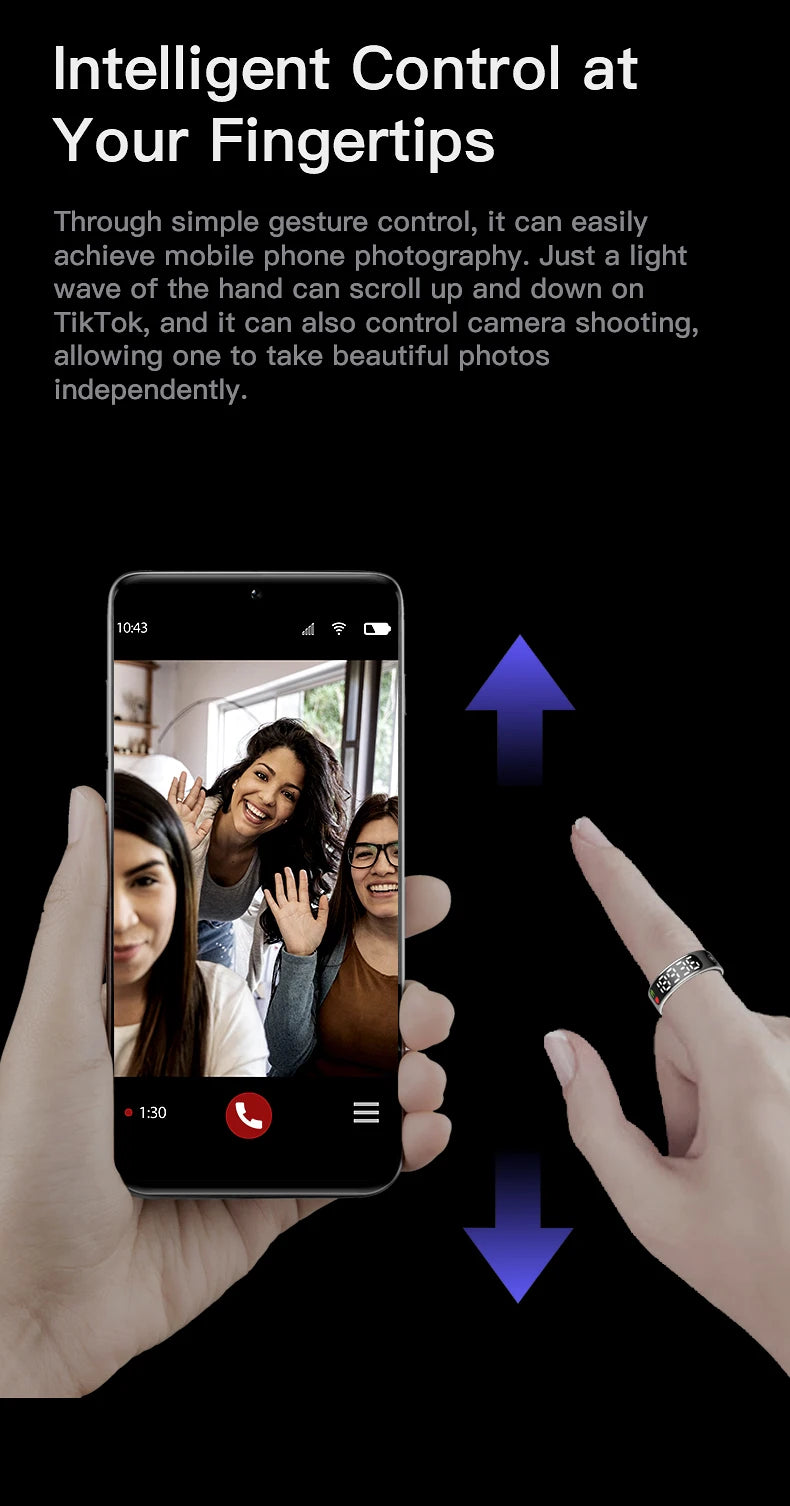 2025 QINO R09 Smart Ring with Display Screen and Touch, Wireless Charging, Health Manager, 5 ATM Waterproof For Men Women
