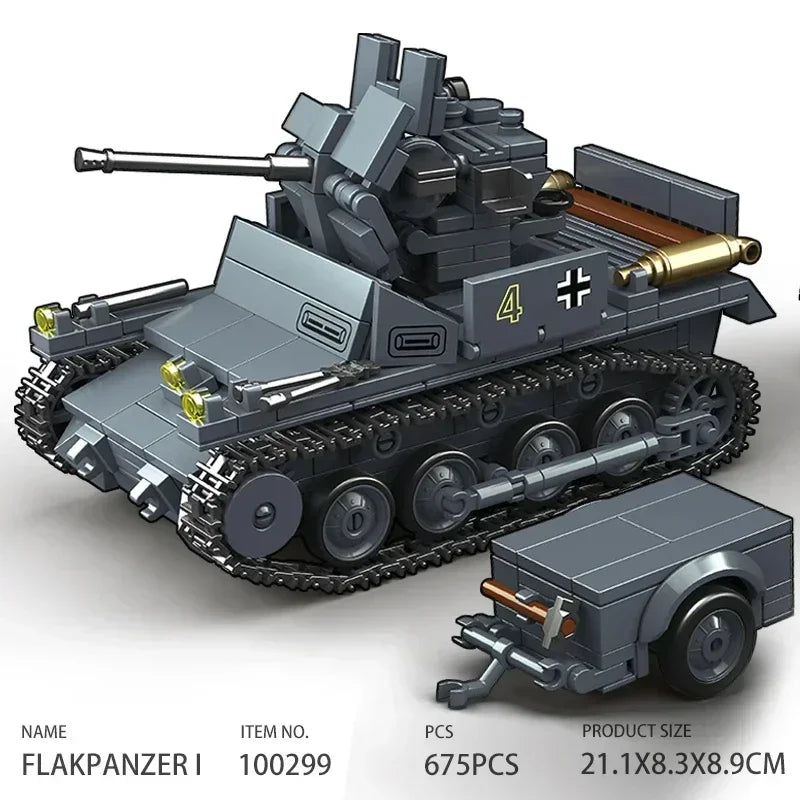 Ww2 German Light Tank PZ.KPFW.38(T)A Military Series WW2 Tank Building Blocks  Bricks Model Set Toys for Kids Gifts