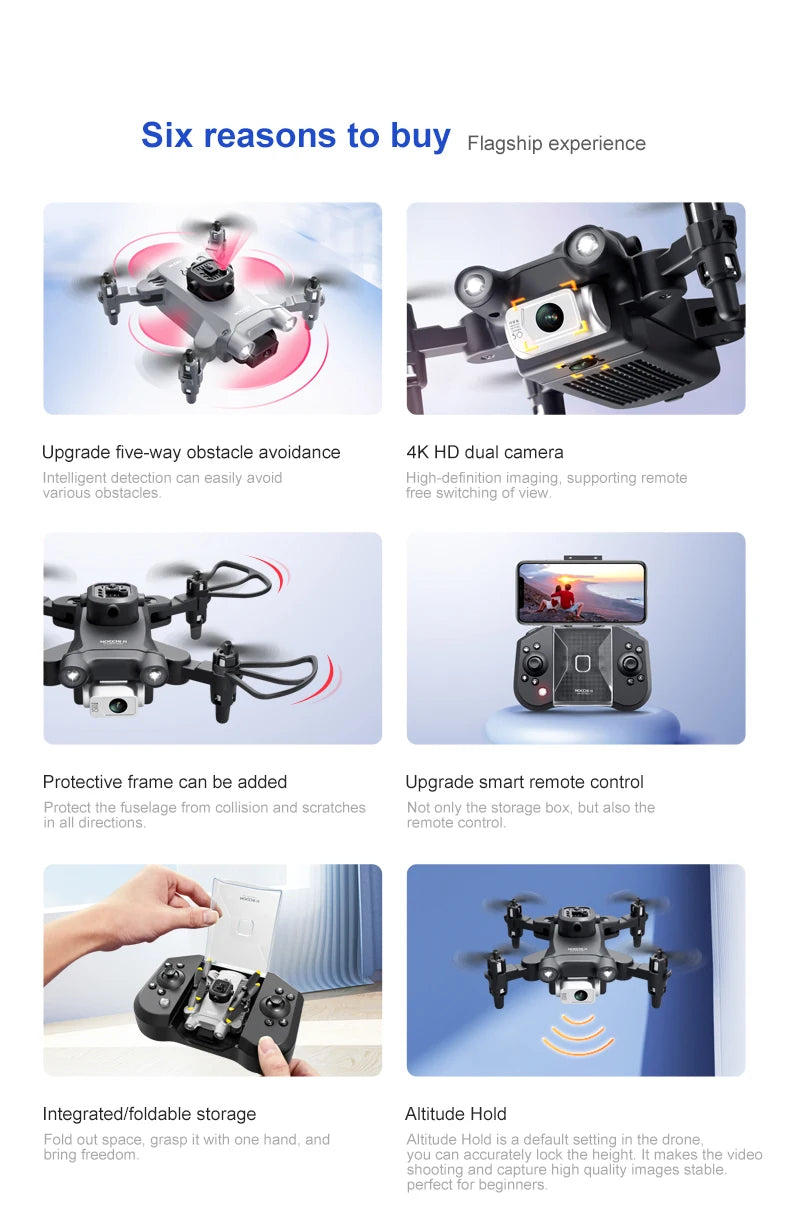 Mini V30 WiFi FPV Drone With 4K HD Dual Camera Obstacle Avoidance Drones Foldable RC Quadcopter Gift for Adults Kid Black Grey