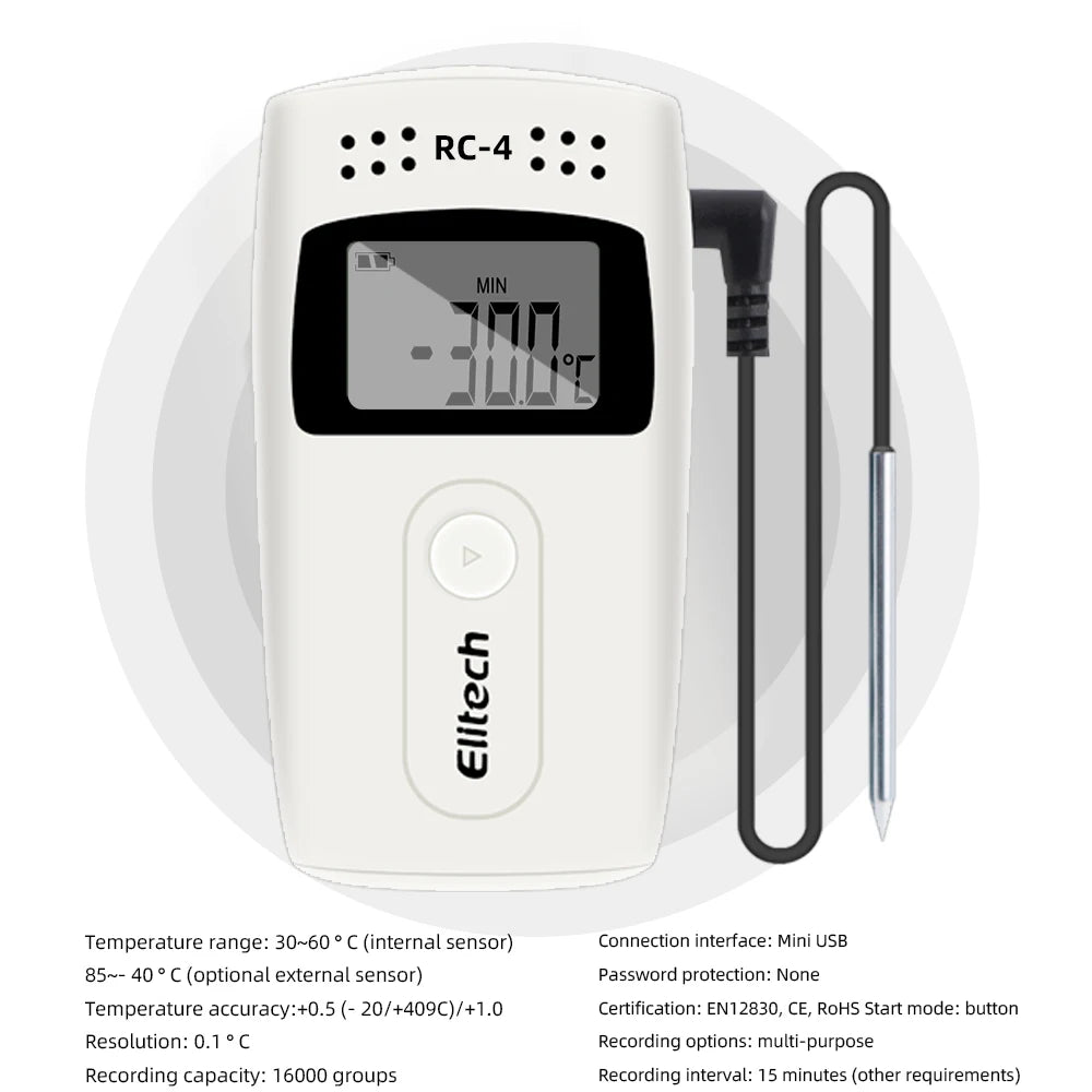 RC-4 Mini Temperature Data logger USB Datalogger Temperature Data Recorder External Sensor 16000 Point Recorder for Cold Chain