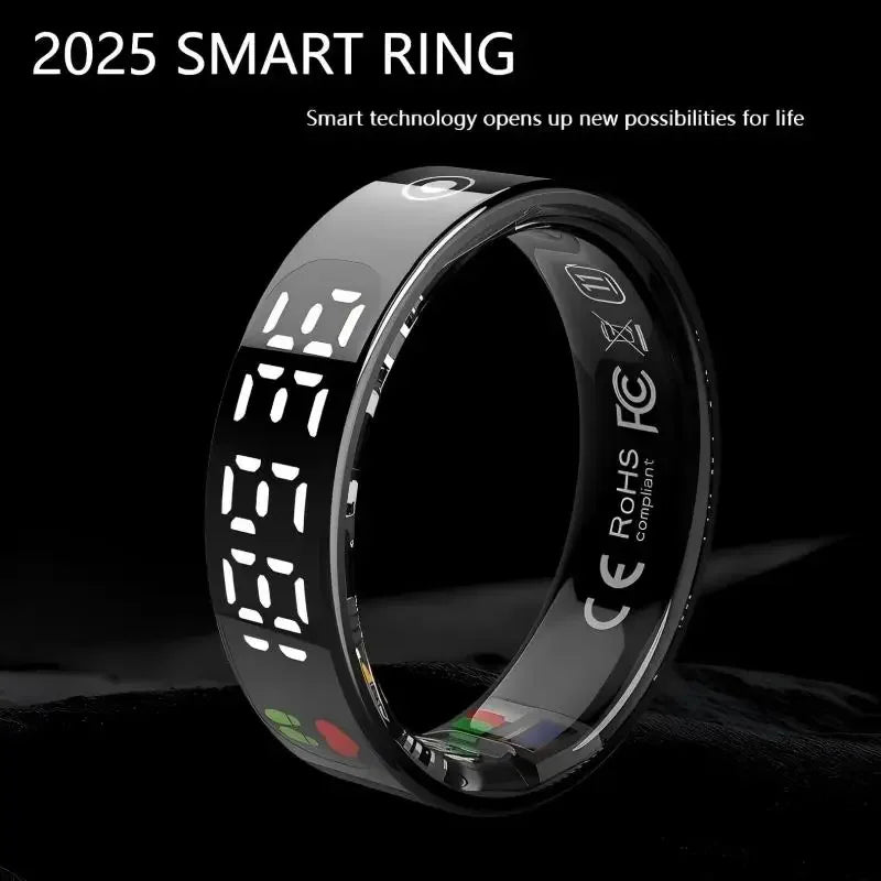2025 QINO R09 Smart Ring with Display Screen and Touch, Wireless Charging, Health Manager, 5 ATM Waterproof For Men Women