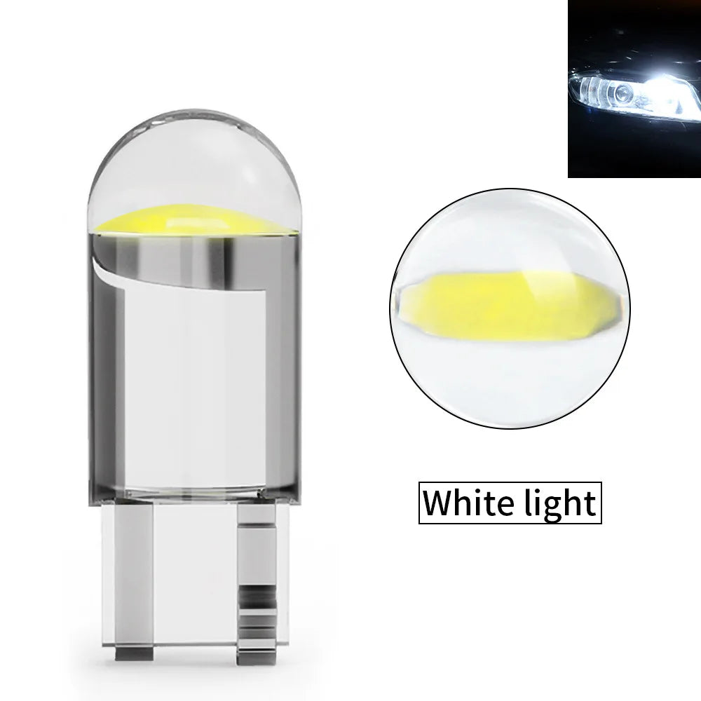 T10 W5W LED CAR Canbus Glass COB 6000k Reading Dome Lamp Marker Wedge License Plate Light Bulb 168 194 192 DC 12V White Blue Red