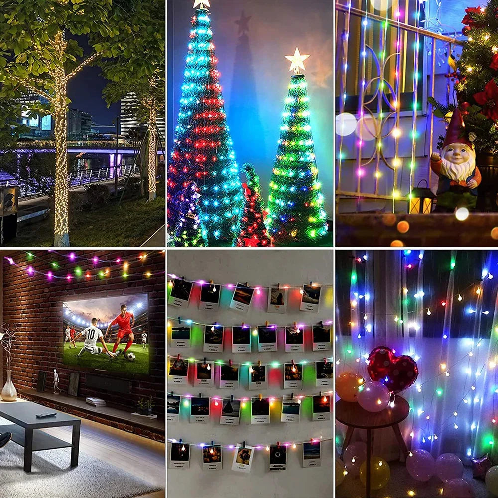 String LED Bluetooth Fairy Lights Dreamcolor RGBIC DIY Party Christmas Tree Lights Wedding Decor Garland USB Lamp 15M/10M/5M