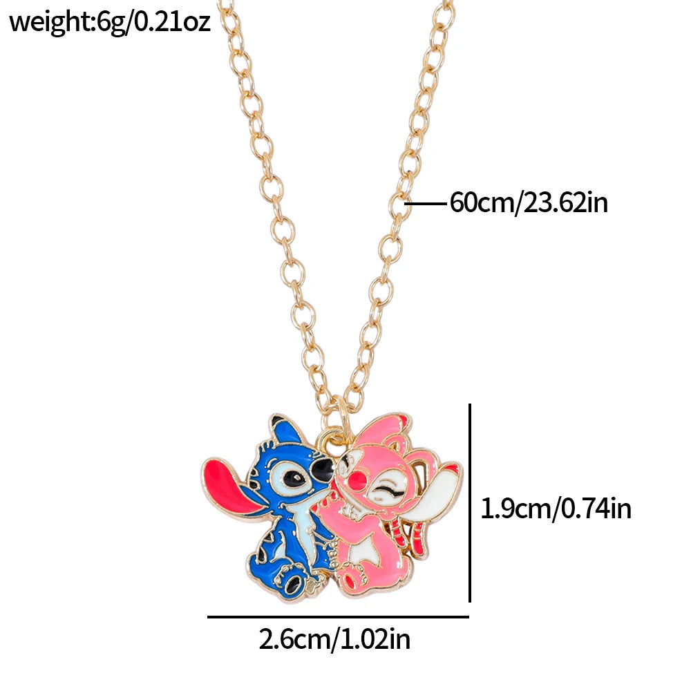 5-Piece Stitch Couple Necklace Set - Lilo & Stitch Matching Jewelry, Ohana Love Gifts for Couples