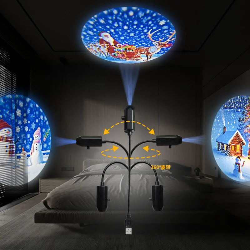 LED USB Projector Light 3/4pcs Wzory projekcji - Regulowana lampka nocna USB do dekoracji świątecznych