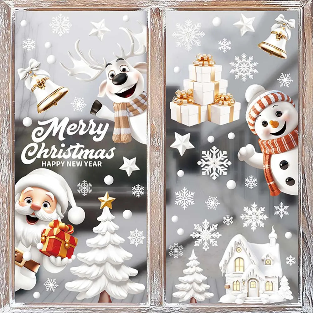 9pcs/set Christmas Window Stickers Xmas Snowflake Snowman Decal New Year Navidad 2025 Gifts Merry Christmas Decoration Home