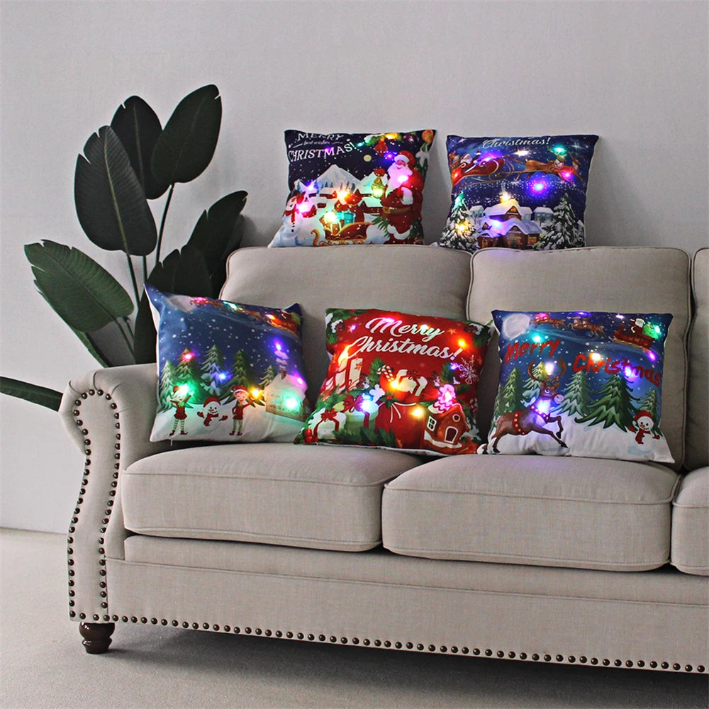 Decoración navideña Funda de almohada LED en conserva Navidad Regalo de Año Nuevo 45x45cm
