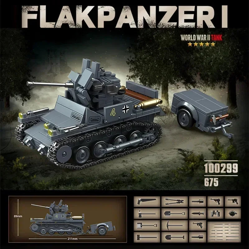 Ww2 German Light Tank PZ.KPFW.38(T)A Military Series WW2 Tank Building Blocks  Bricks Model Set Toys for Kids Gifts