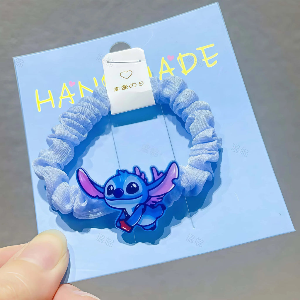 Kawaii Stitch Hair Scrunchies Set, Cute Blue Elastic Hair Bands for Daily Hairstyle & Decor