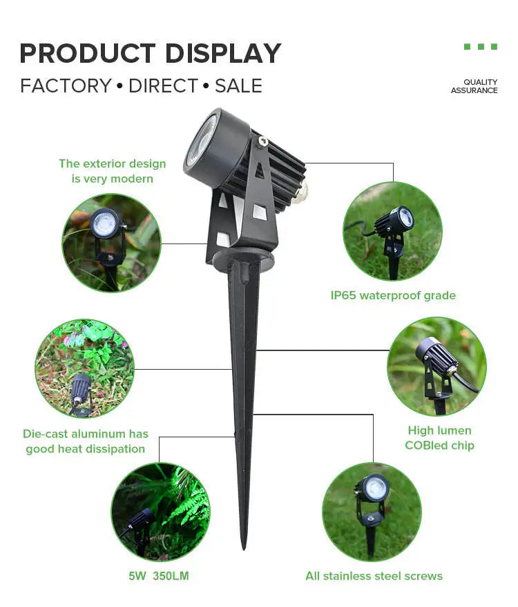 5W All-Aluminum LED Spike Lawn Lamp Outdoor Garden Lighting Waterproof Path Spotlights for AC110-265V DC12-24V
