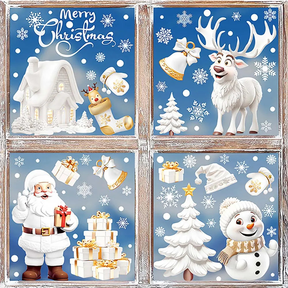 9pcs/set Christmas Window Stickers Xmas Snowflake Snowman Decal New Year Navidad 2025 Gifts Merry Christmas Decoration Home