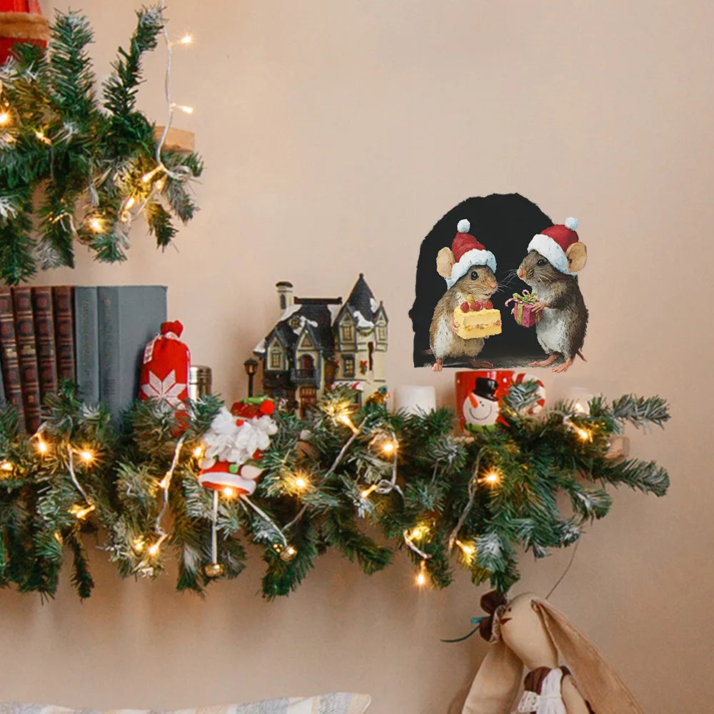 Cute Christmas Small Mouse Wall Stickers Xmas Decoration For Home Noel Navidad Merry Christmas Decor 2025 Happy New Year 2026