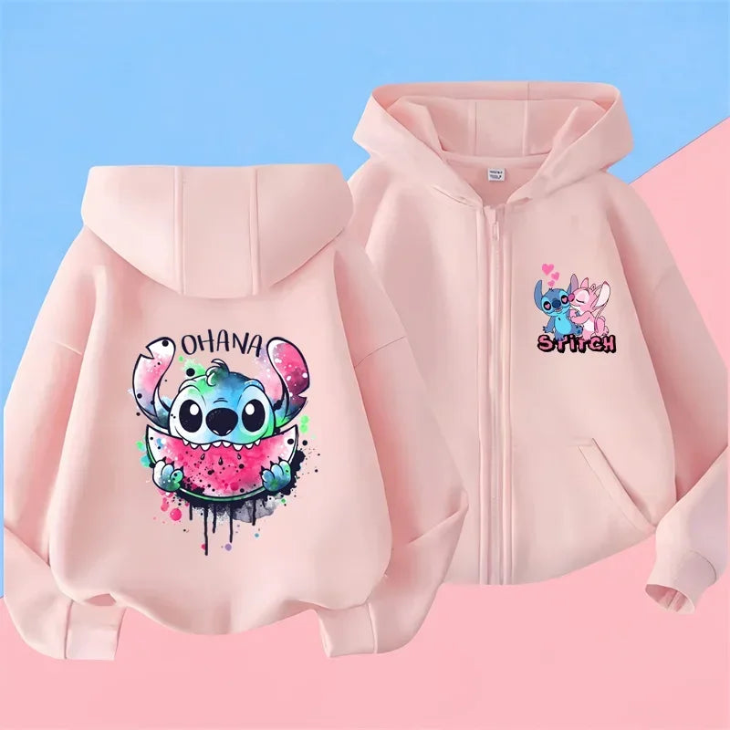 Kawaii Lilo Stitch Zipper Hoodie Kid Clothes Girls Clothing Fashion Baby Boys Clothes Autumn Warm Stitch Sweatshirt Children Top