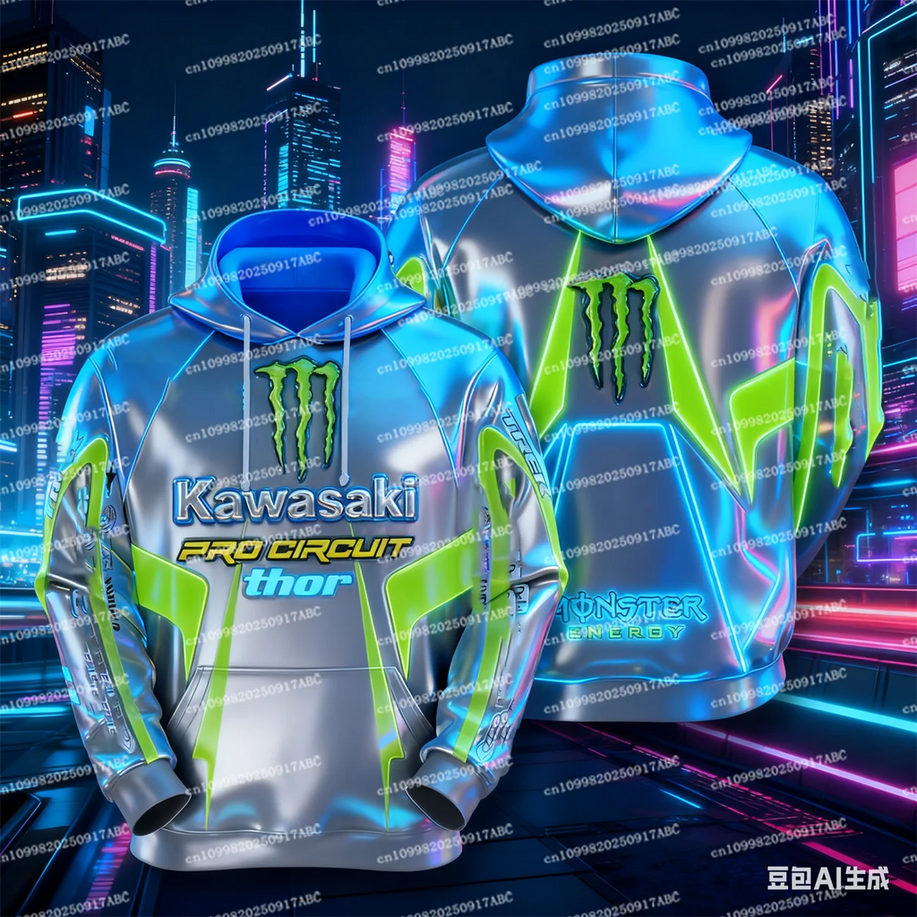 （Kawasaki ）Men Hoodie Kawasaki Hoodie Sportswear High Quality Men's Skeleton  Hoodie Street Motorcycle Uniform Adult Hoodie