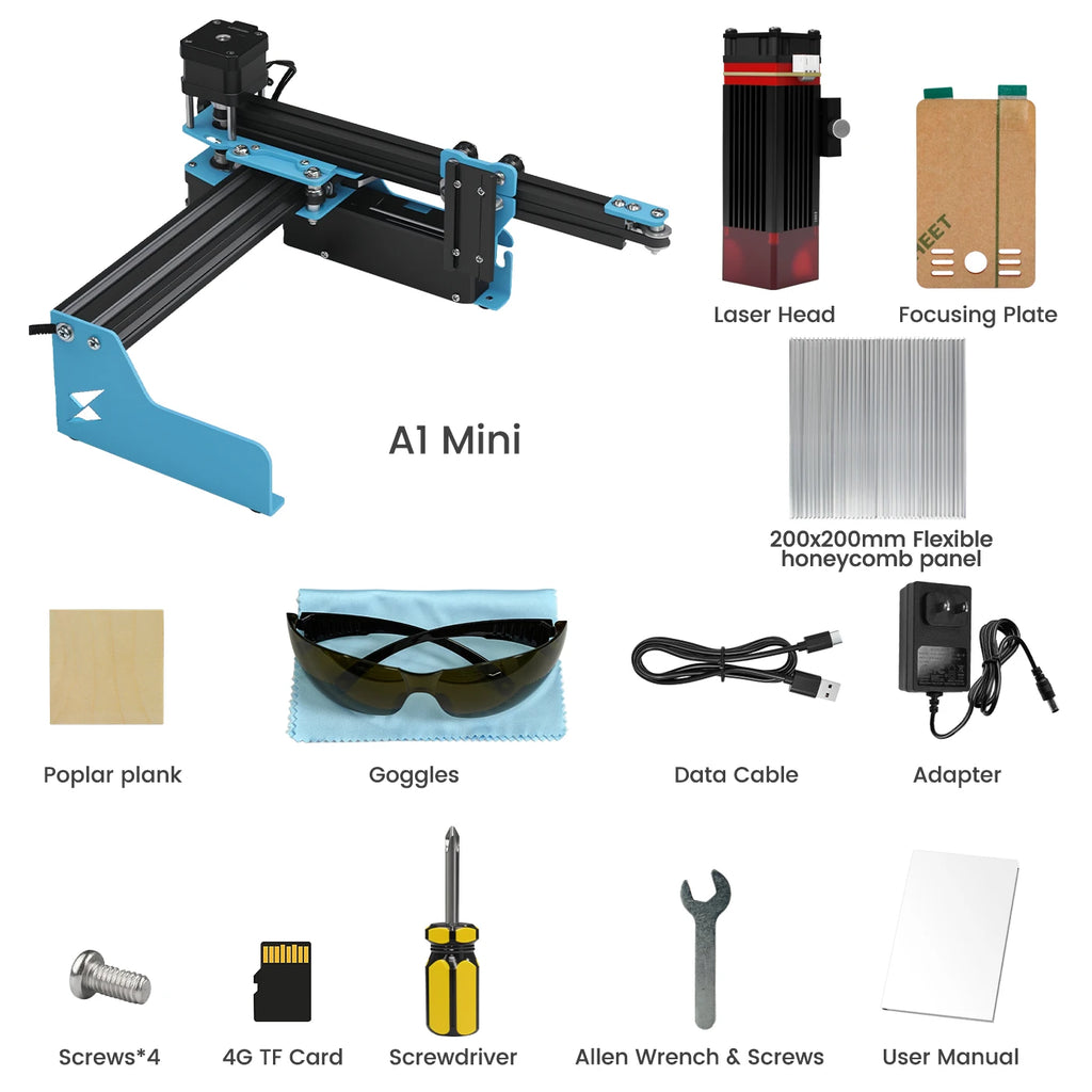 TYVOK 5W Mini Portable Laser Engraver A1 Mini DIY Wood Painted Acrylic Glass Leather Cut Engrave Logo 445±5nm 3.5W Laser Engravi