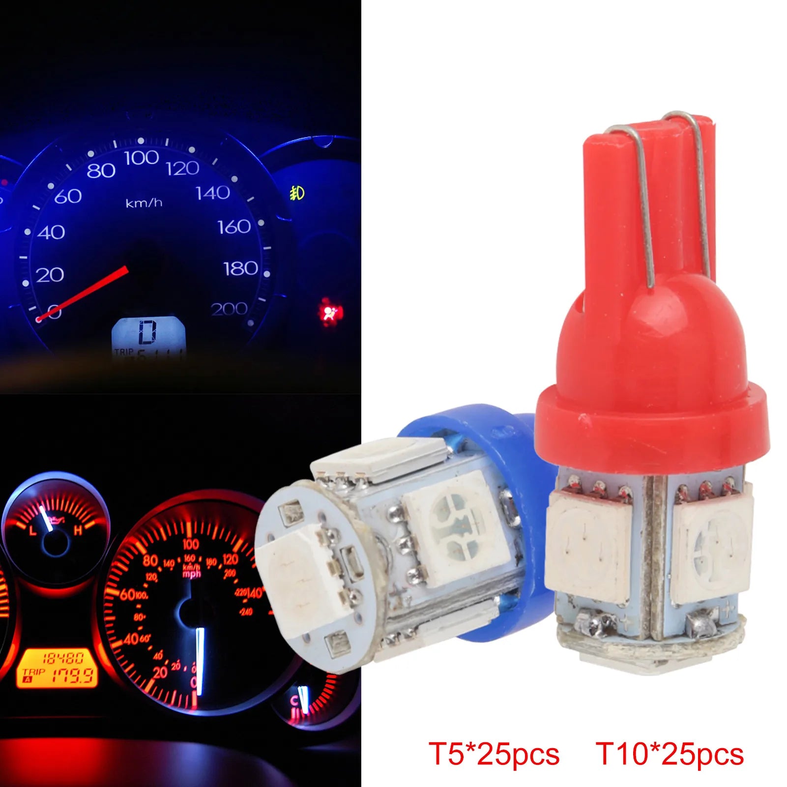 50pc/set Led W5W T10 Car Led Wedge Lamp T5 W3W Bulbs Lights Wedge Concierge Lights Map Lights 6500K 12V Auto Instrument Lamp