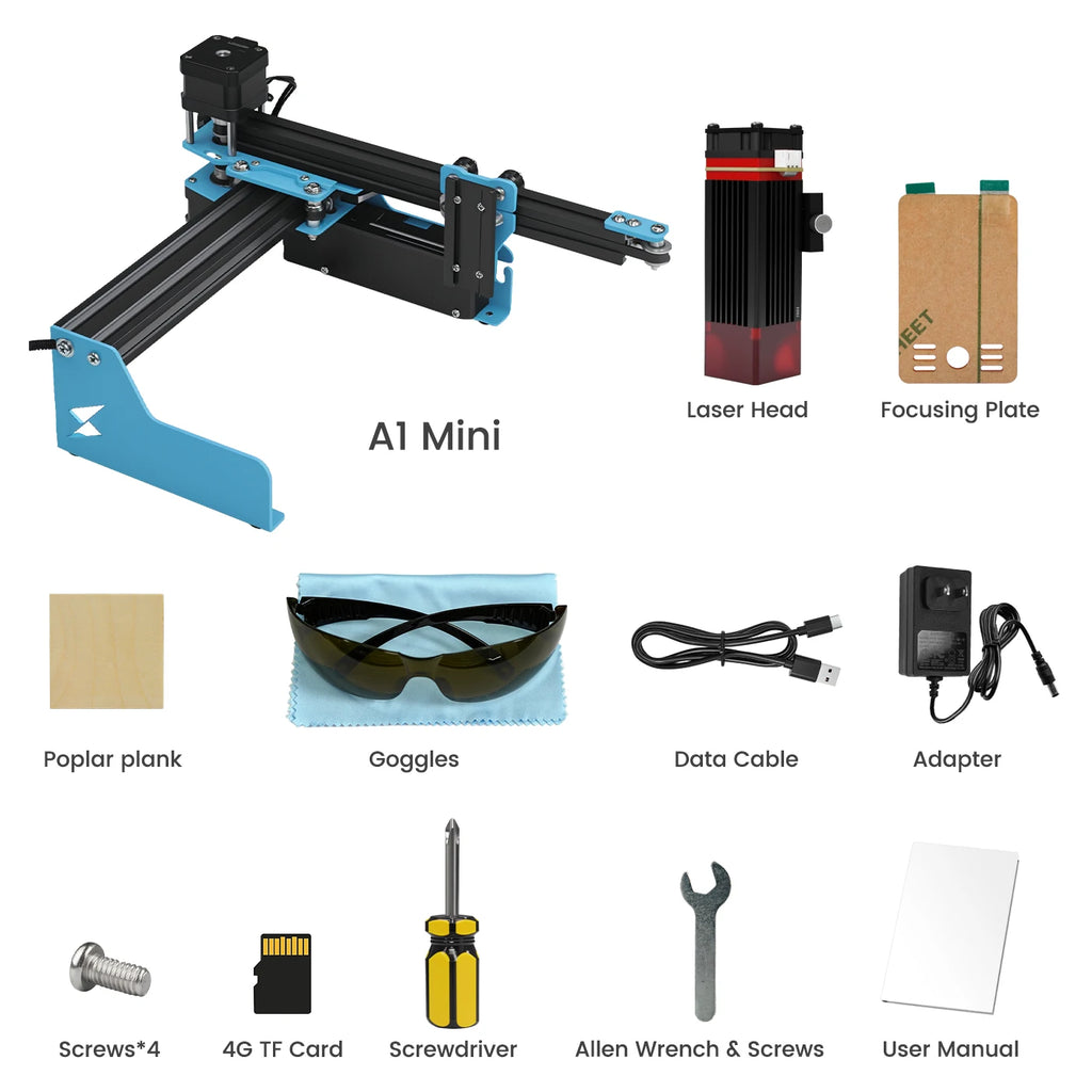 TYVOK 5W Mini Portable Laser Engraver A1 Mini DIY Wood Painted Acrylic Glass Leather Cut Engrave Logo 445±5nm 3.5W Laser Engravi