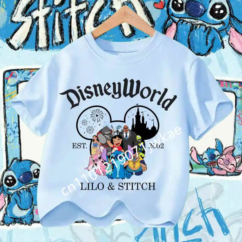 Kawaii Lilo & Stitch Tshirt for Kids Anime Summer Fashion Multiple Children's Cartoon Boy Girls T-shirts Unisex Short Sleeve