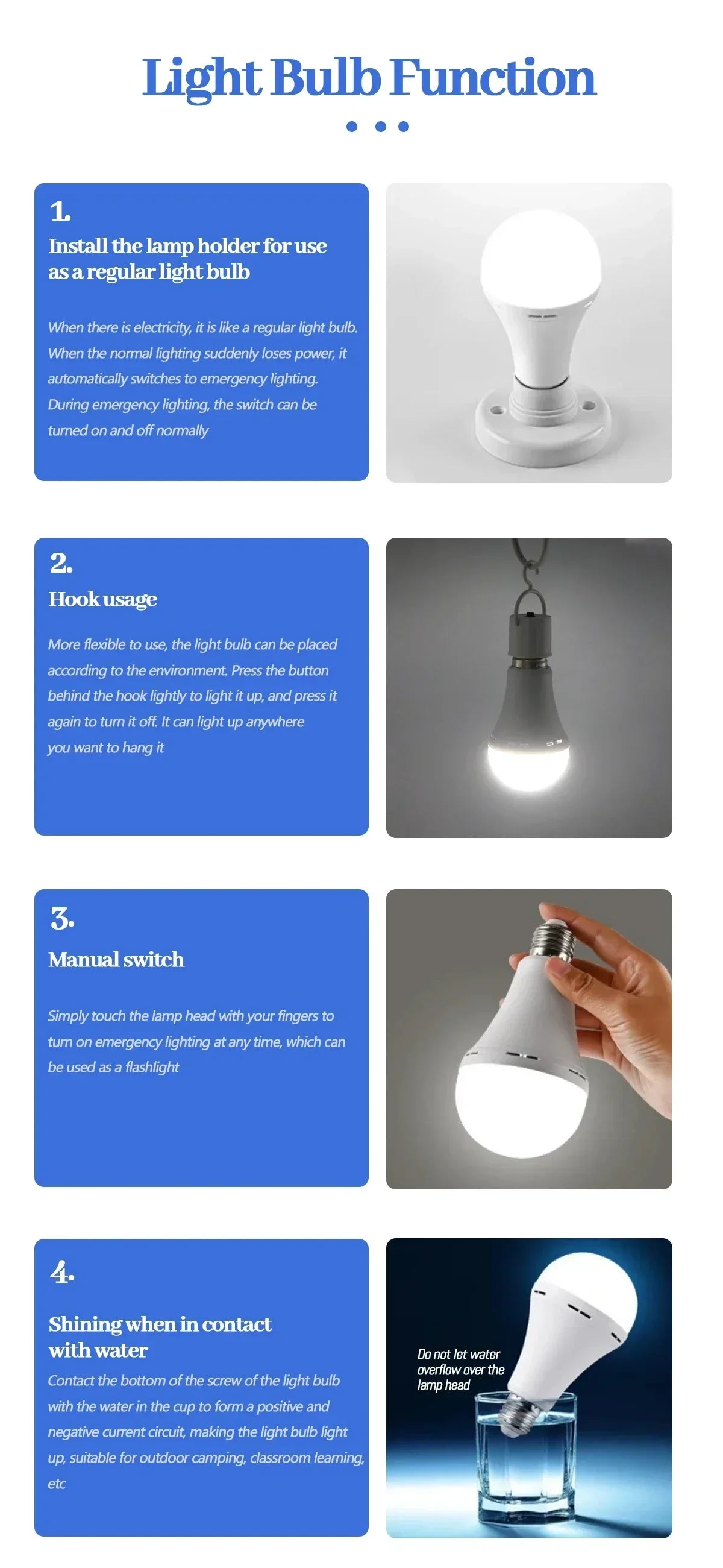 LED Rechargeable Bulb Light E27 7W 1500mAh Emergency Bulb 220V 110V for Home Power Outdoor Camping Failure Porch Garden Lamp