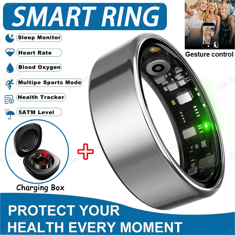 2025 New Smart Ring Heart Rate Blood Pressure Sleep Monitoring Motion Tracking IP68 Waterproof Men Women Smart Ring Holiday Gift