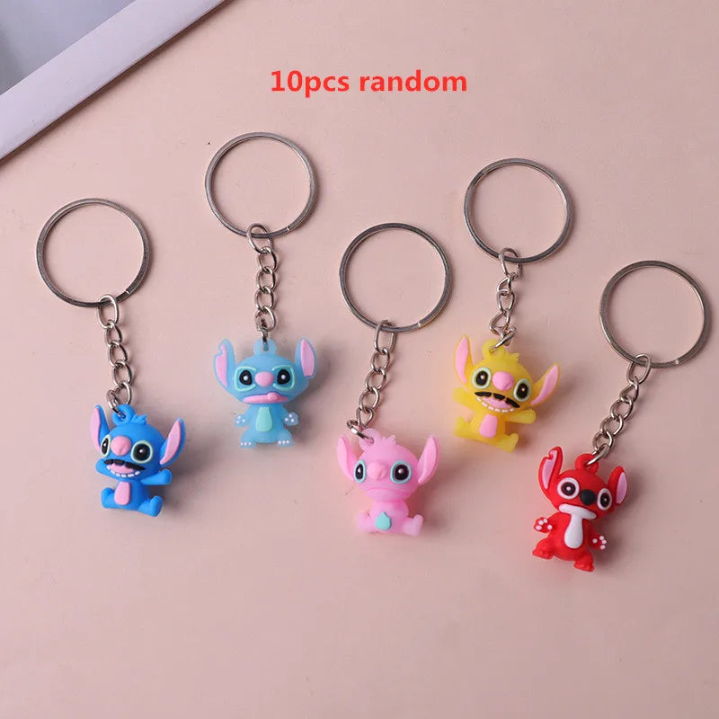 10Pcs/Lot Cartoon Keychain Cartoon Lilo & Stitch Cute Doll Keyring Ornament Key Chain Car Pendant Kids Gifts