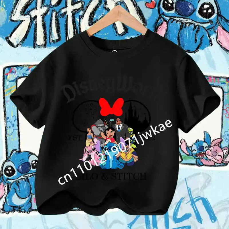 Kawaii Lilo & Stitch Tshirt for Kids Anime Summer Fashion Multiple Children's Cartoon Boy Girls T-shirts Unisex Short Sleeve